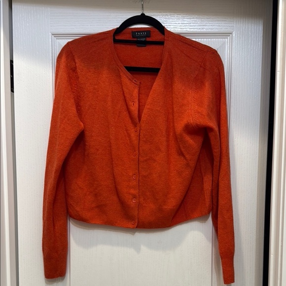 Forte Cashmere Orange Classic Knit Cropped Cardigan NWOT - Picture 1 of 3